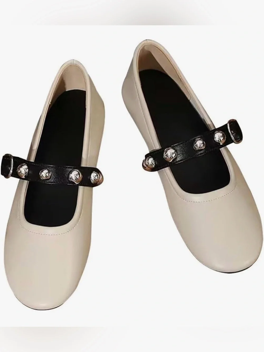 Mary Jane Flats Rivet Decoration Pu Leather Flats Buckle Straps